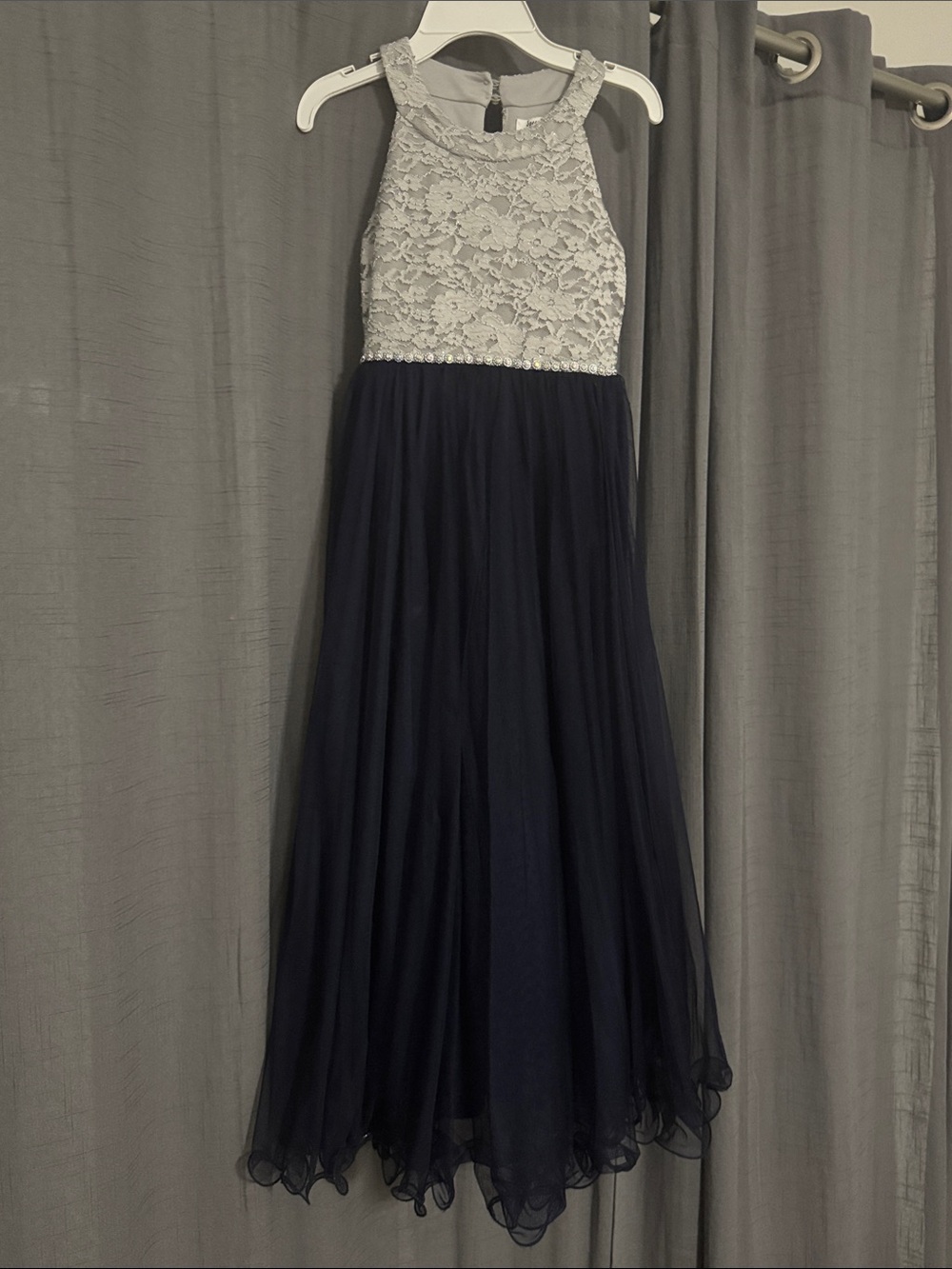 Speechless Girls Lace Bodice Navy and gray Formal Dress